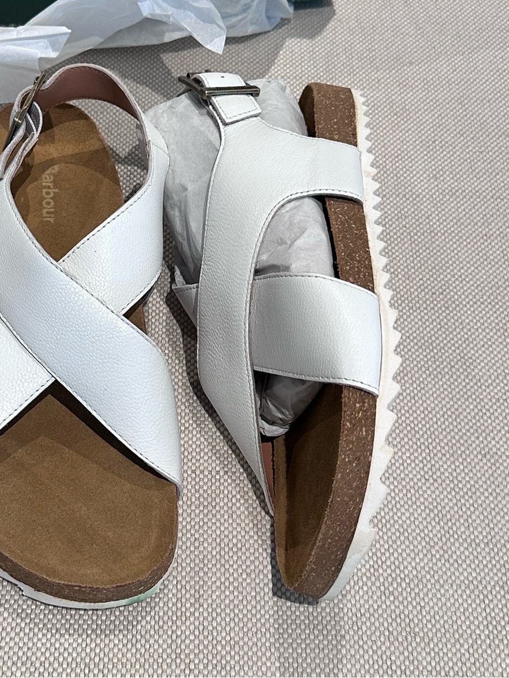 BARBOUR size 8 White Soft Leather Comfort Sandals Adjustable Buckle NEW $268 - Picture 13 of 16